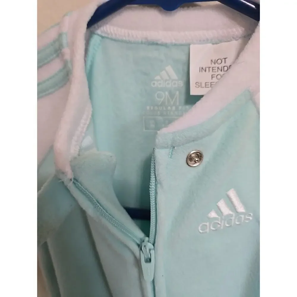 Adidas Micro Fleece Footie Lt Aqua. 9m. New